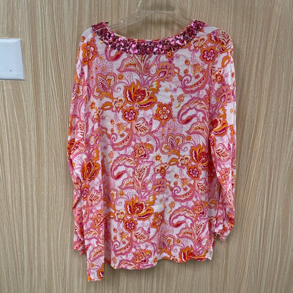 saint tropez west pink floral sequined top size 2X - Picture 4 of 4